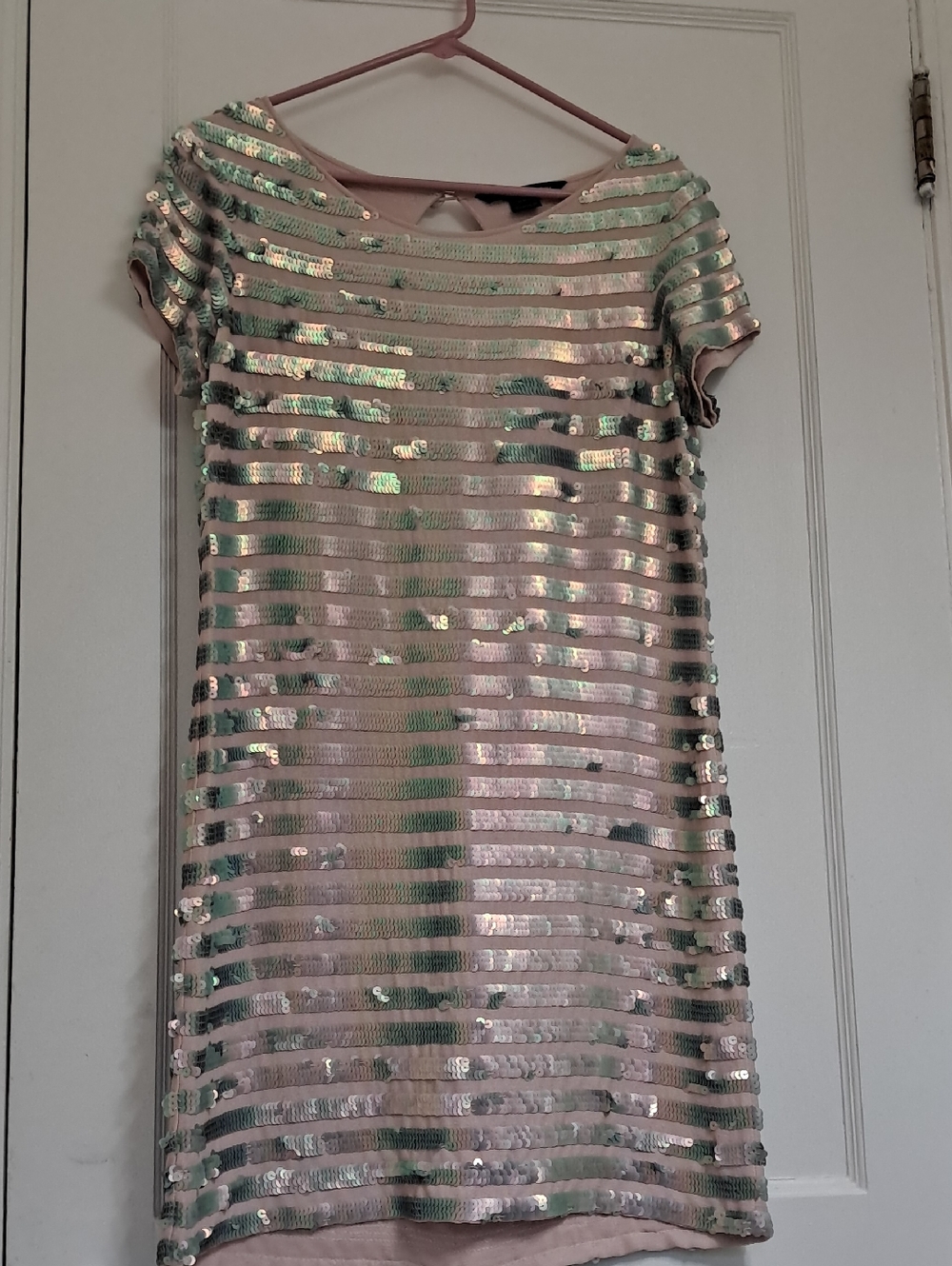 French connection pink and silver sequined striped dress Size 10